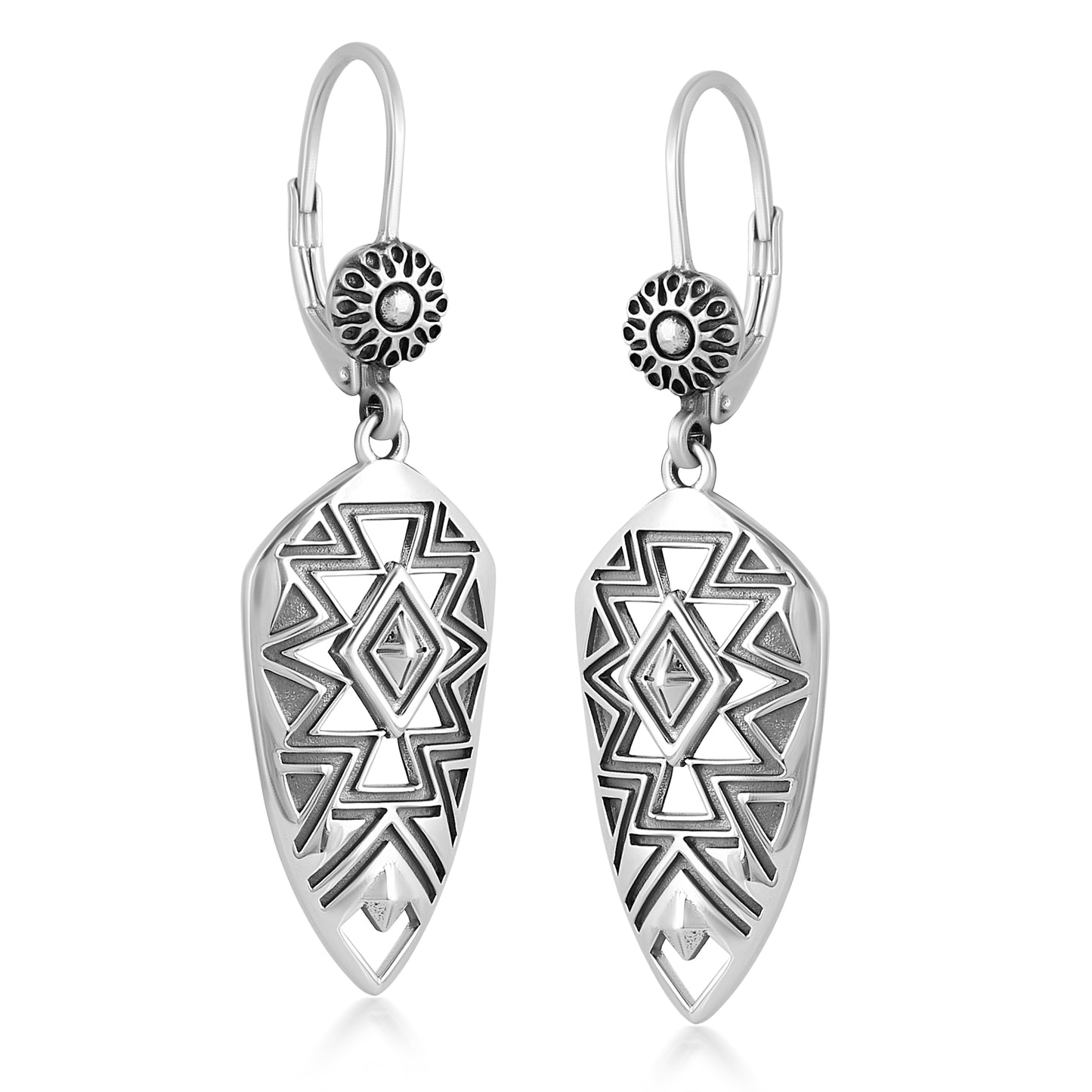 Sterling Silver Patterned Lever Back Earrings