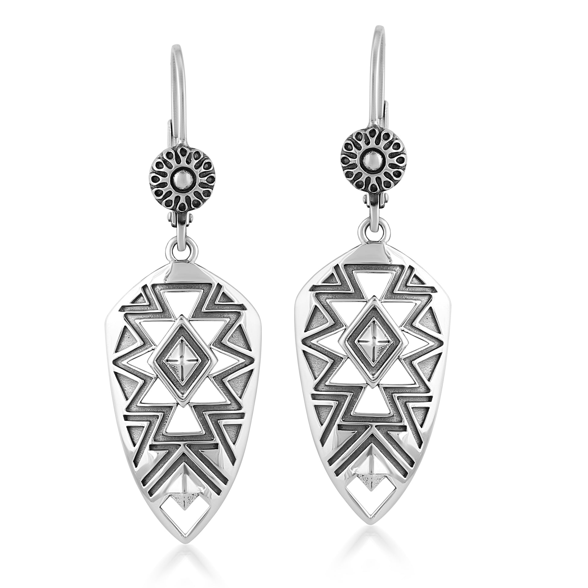 Sterling Silver Patterned Lever Back Earrings