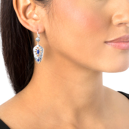 Sterling Silver Marquise Lapis Patterned Lever Back Earrings