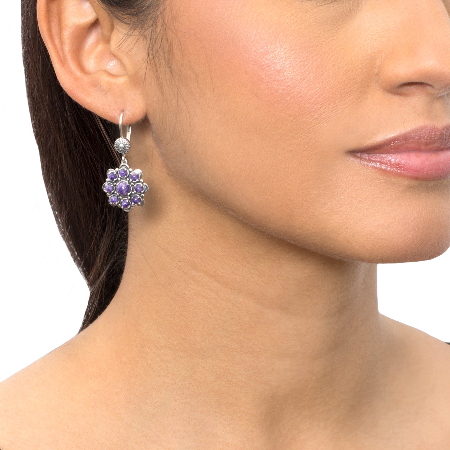 EXCLUSIVELY OURS! Sterling Silver Charoite Flower Cluster Earrings