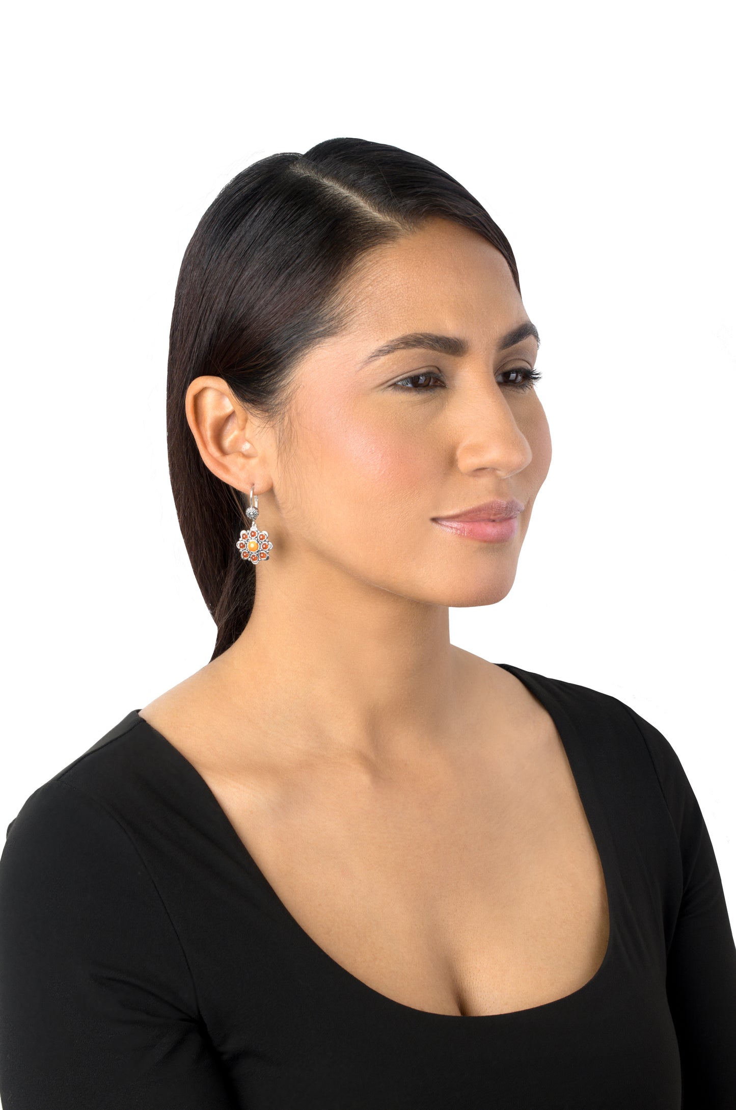 EXCLUSIVELY OURS! Sterling Silver Orange Spiny Oyster and Red Onyx Flower Cluster Earrings