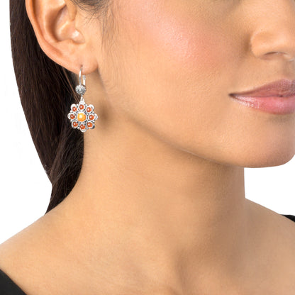 EXCLUSIVELY OURS! Sterling Silver Orange Spiny Oyster and Red Onyx Flower Cluster Earrings