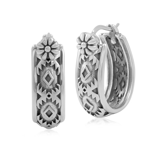 Sterling Silver Patterned Huggie Hoop Earrings