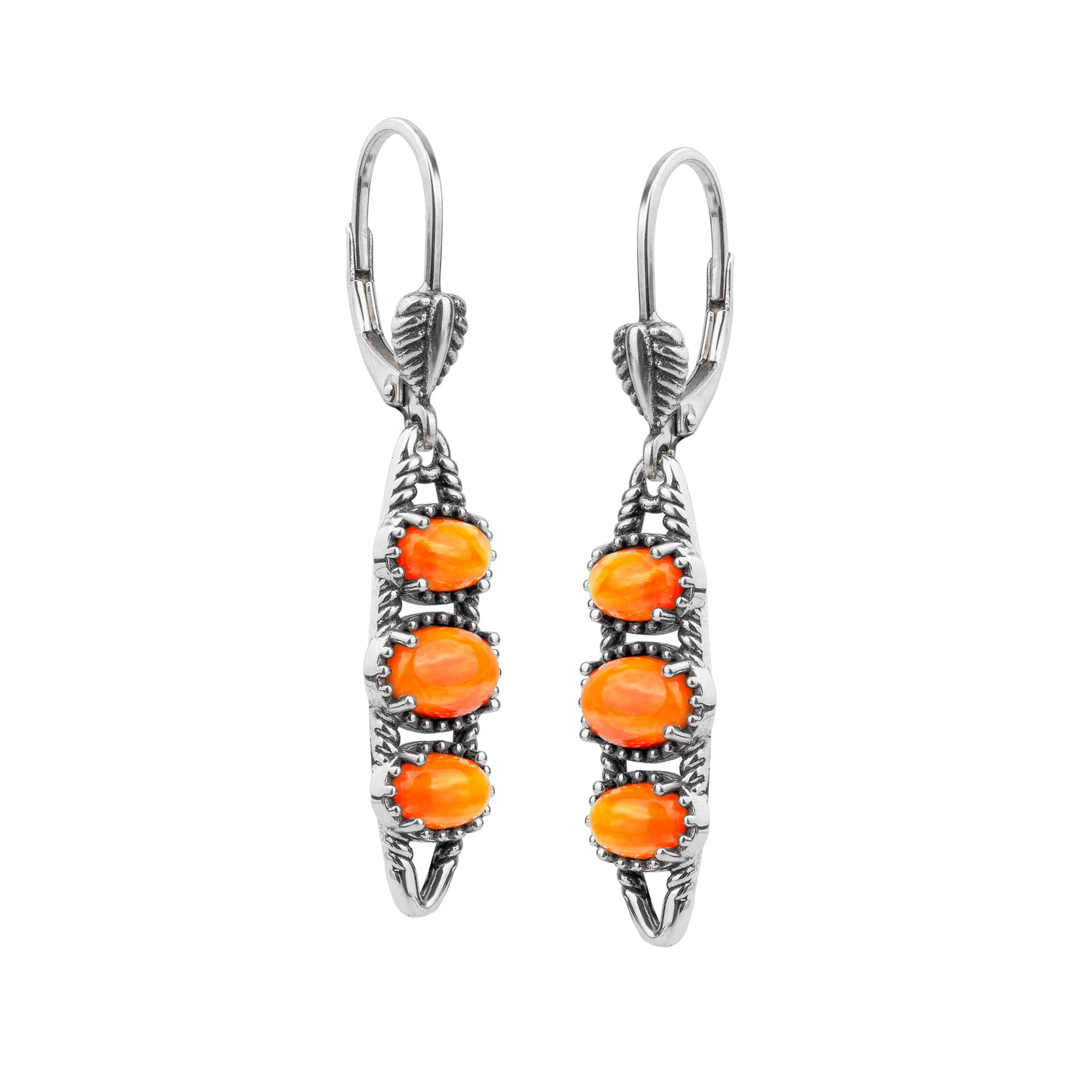EXCLUSIVELY OURS! Sterling Silver Orange Spiny Oyster Friendship Lever Back Dangle Earrings