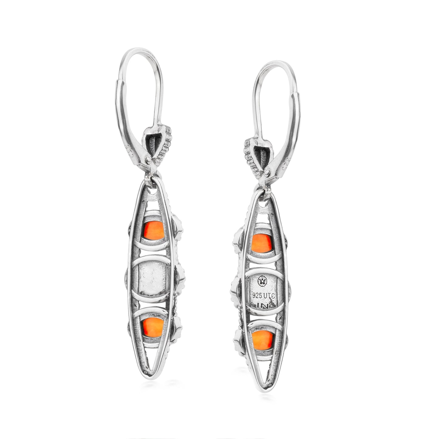 EXCLUSIVELY OURS! Sterling Silver Orange Spiny Oyster Friendship Lever Back Dangle Earrings