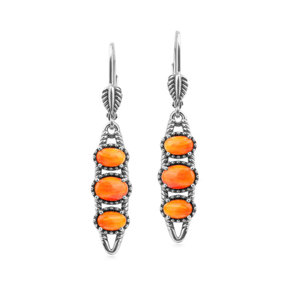 EXCLUSIVELY OURS! Sterling Silver Orange Spiny Oyster Friendship Lever Back Dangle Earrings