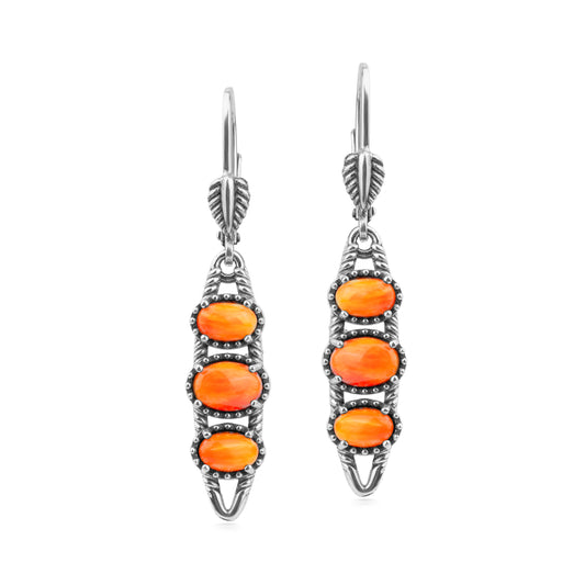 EXCLUSIVELY OURS! Sterling Silver Orange Spiny Oyster Friendship Lever Back Dangle Earrings