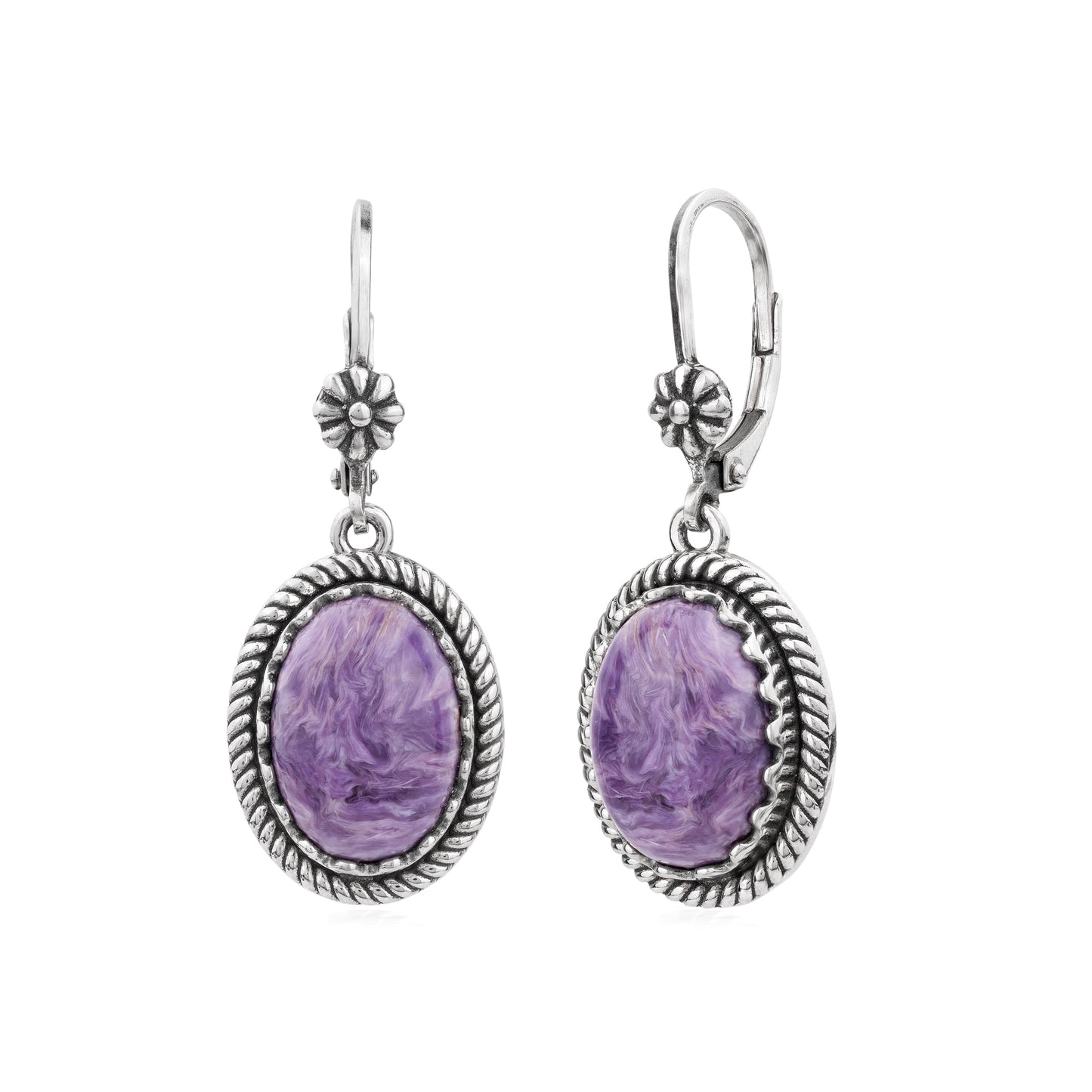EXCLUSIVELY OURS! Sterling Silver Charoite Oval Drop Lever Back Earrings