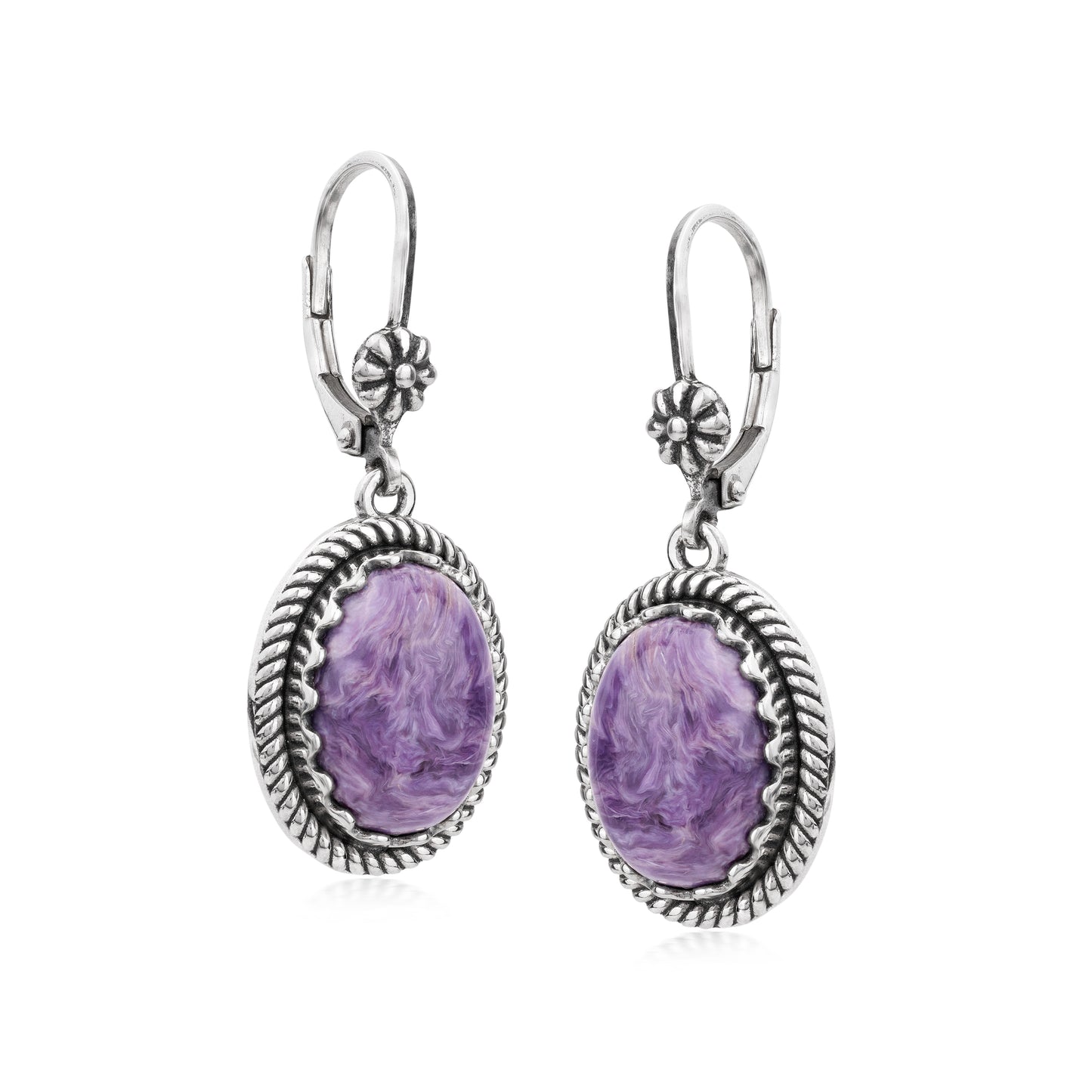 EXCLUSIVELY OURS! Sterling Silver Charoite Oval Drop Lever Back Earrings