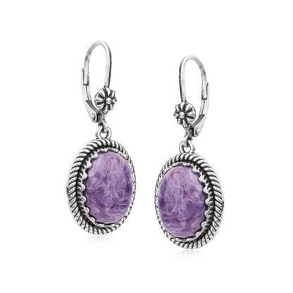 EXCLUSIVELY OURS! Sterling Silver Charoite Oval Drop Lever Back Earrings