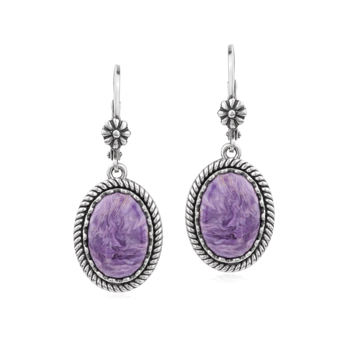 EXCLUSIVELY OURS! Sterling Silver Charoite Oval Drop Lever Back Earrings