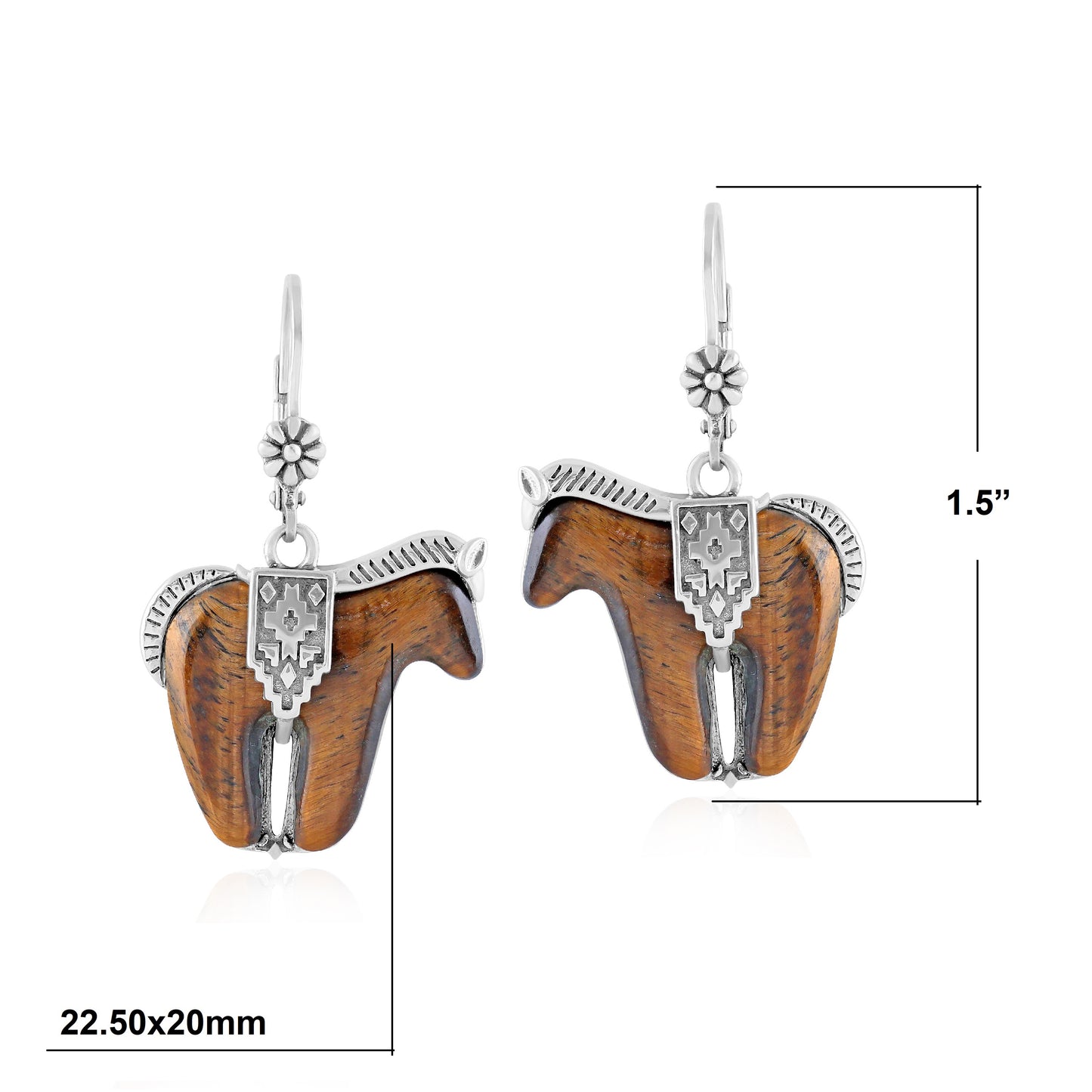 Sterling Silver Tiger's Eye Spirit Horse Lever Back Earrings