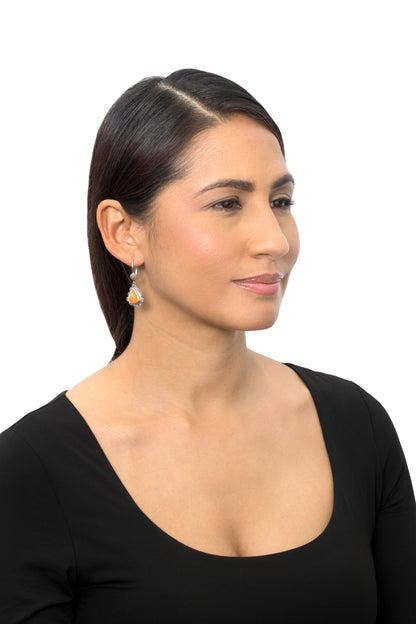 LIMITED EDITION! Sterling Silver Orange Spiny Oyster Scalloped Triangle Cut Dangle Earrings