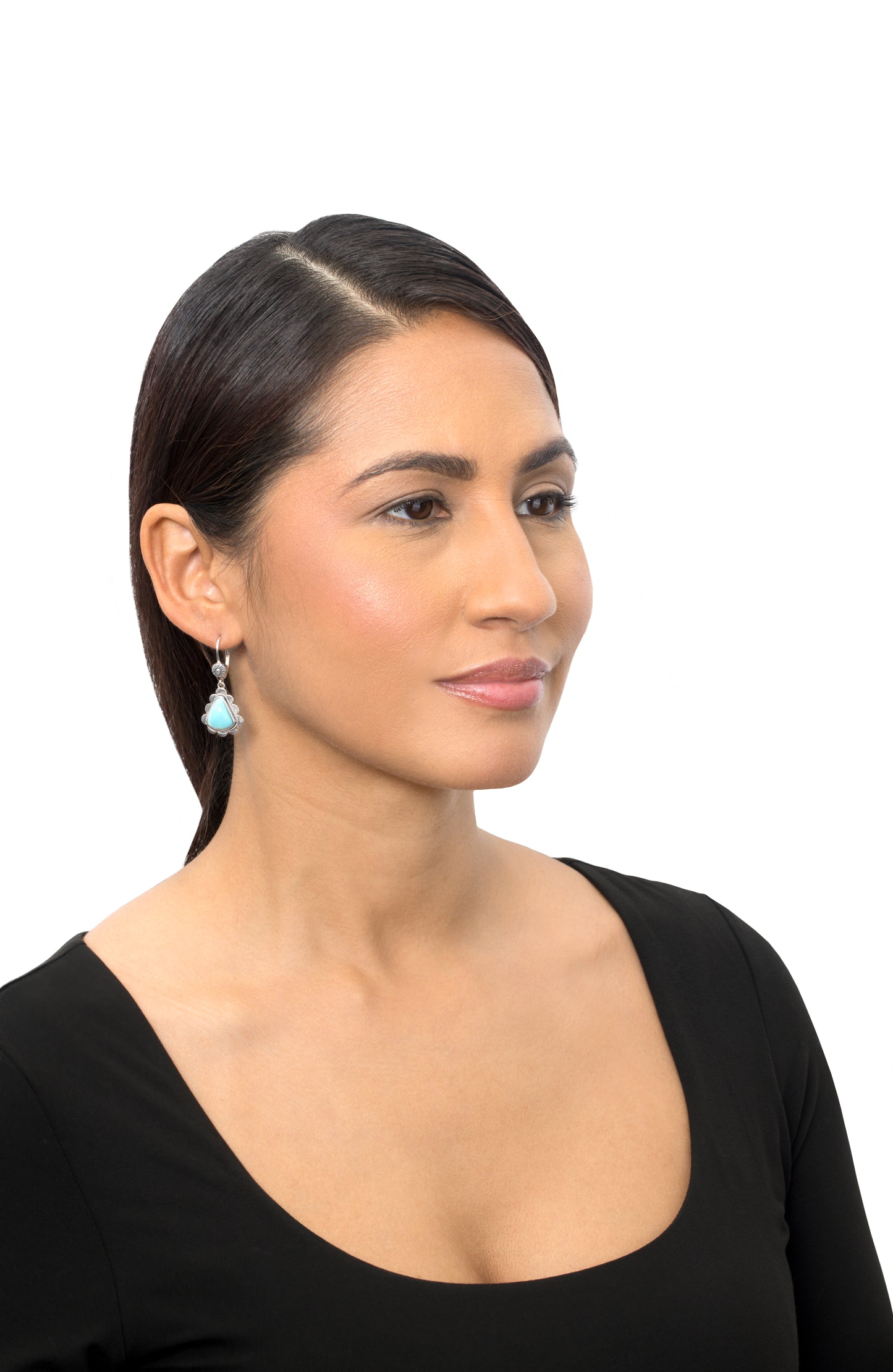 LIMITED EDITION! Sterling Silver Sleeping Beauty Turquoise Scalloped Triangle Cut Dangle Earrings