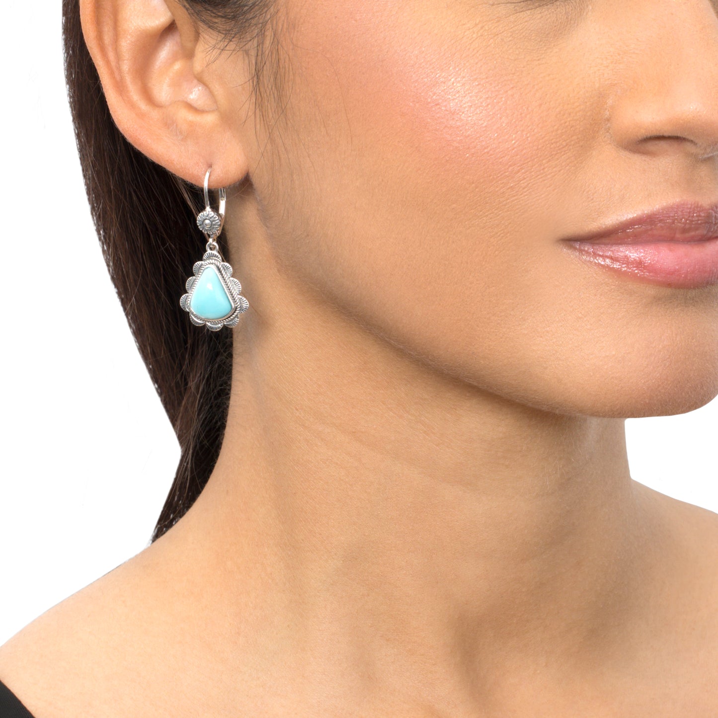 LIMITED EDITION! Sterling Silver Sleeping Beauty Turquoise Scalloped Triangle Cut Dangle Earrings