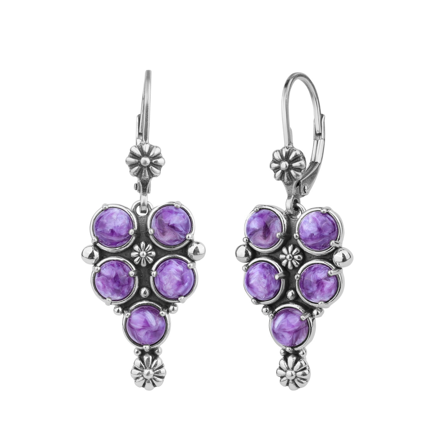 EXCLUSIVELY OURS! Sterling Silver Charoite Concha Cluster Lever Back Earrings