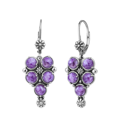EXCLUSIVELY OURS! Sterling Silver Charoite Concha Cluster Lever Back Earrings