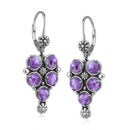 EXCLUSIVELY OURS! Sterling Silver Charoite Concha Cluster Lever Back Earrings