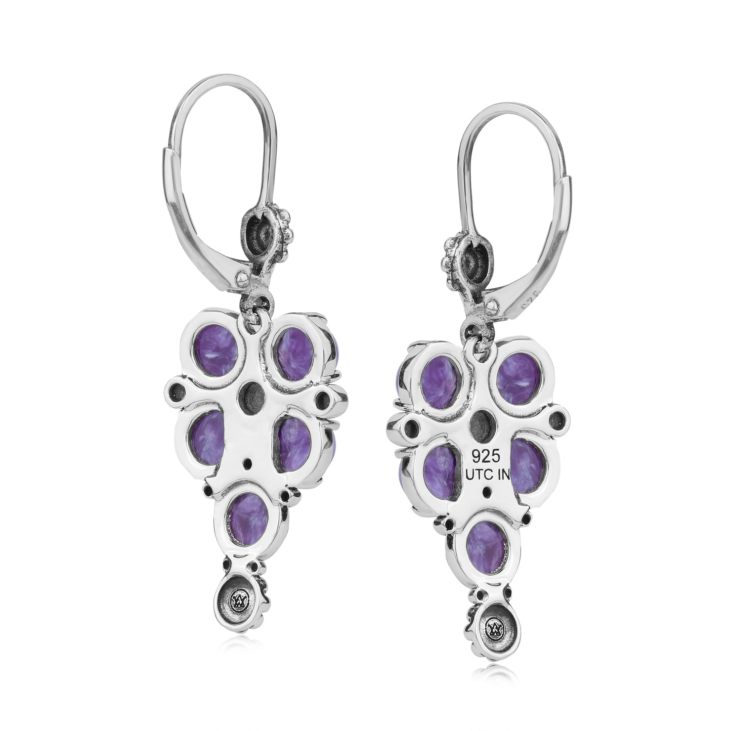 EXCLUSIVELY OURS! Sterling Silver Charoite Concha Cluster Lever Back Earrings