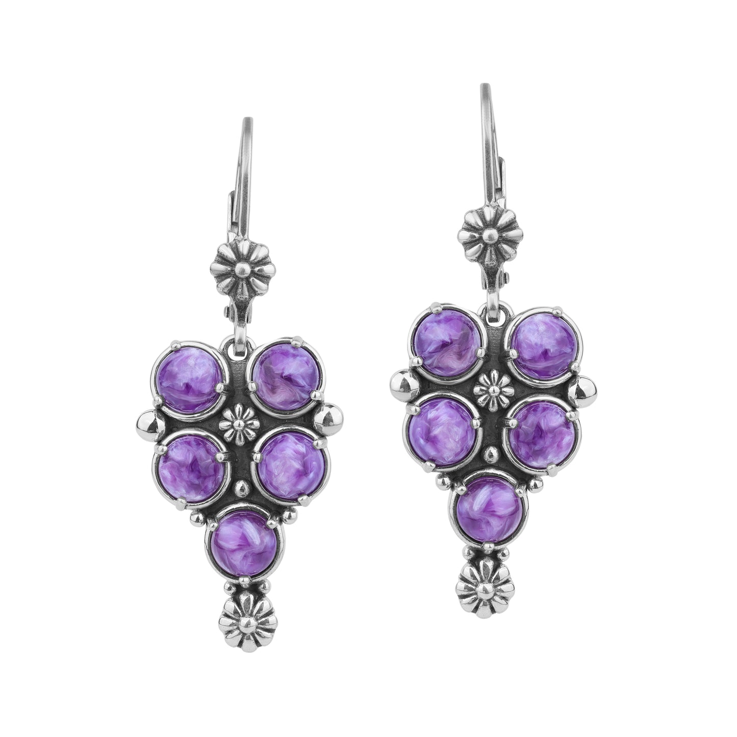 EXCLUSIVELY OURS! Sterling Silver Charoite Concha Cluster Lever Back Earrings