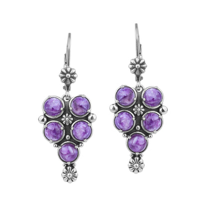 EXCLUSIVELY OURS! Sterling Silver Charoite Concha Cluster Lever Back Earrings