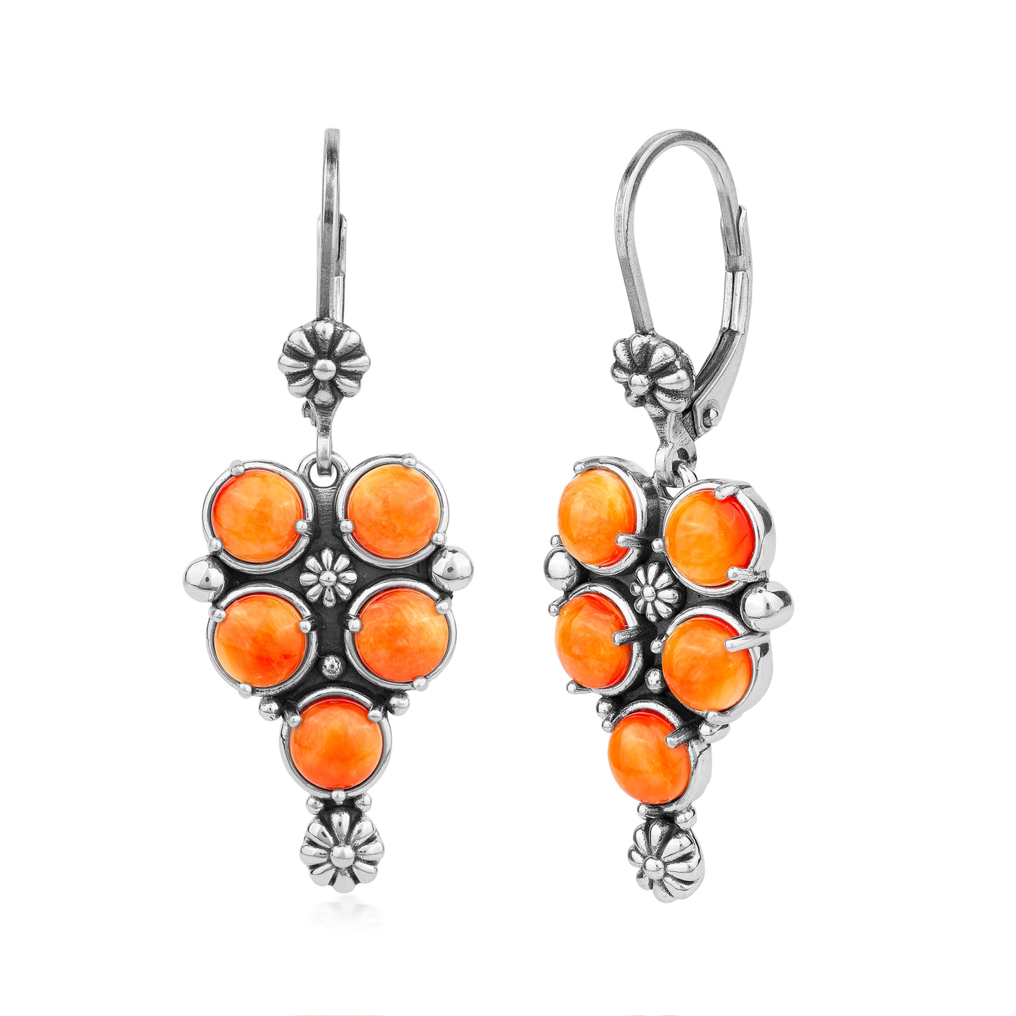EXCLUSIVELY OURS! Sterling Silver Orange Spiny Oyster Concha Cluster Lever Back Earrings