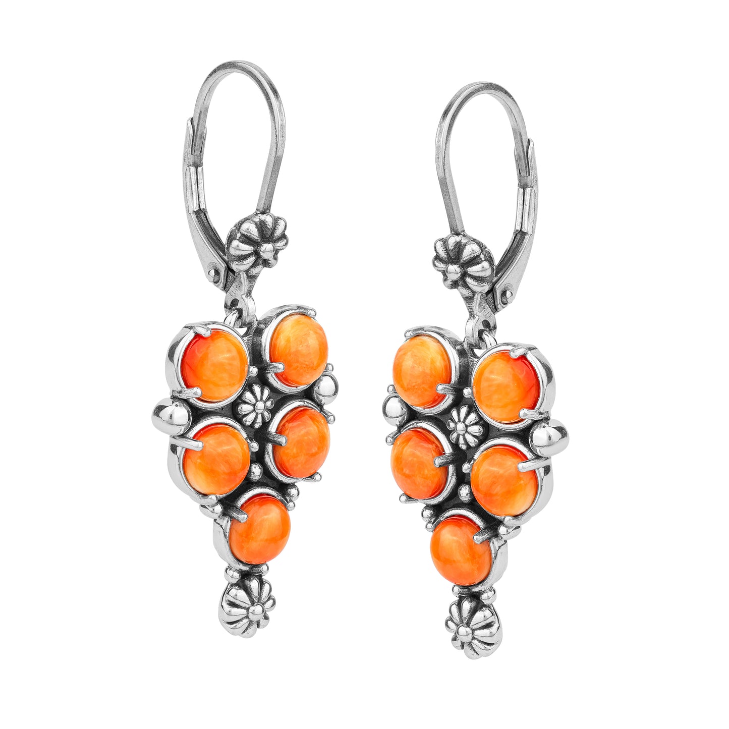EXCLUSIVELY OURS! Sterling Silver Orange Spiny Oyster Concha Cluster Lever Back Earrings