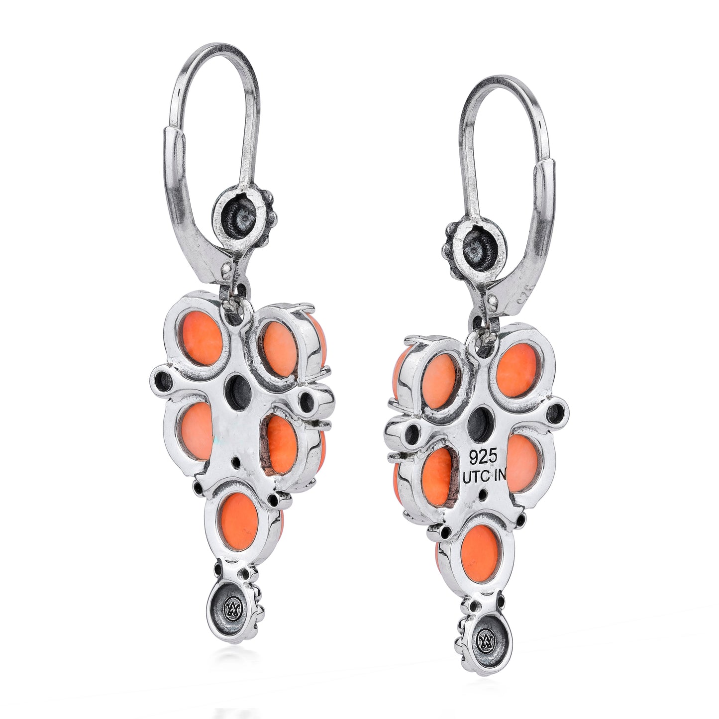 EXCLUSIVELY OURS! Sterling Silver Orange Spiny Oyster Concha Cluster Lever Back Earrings