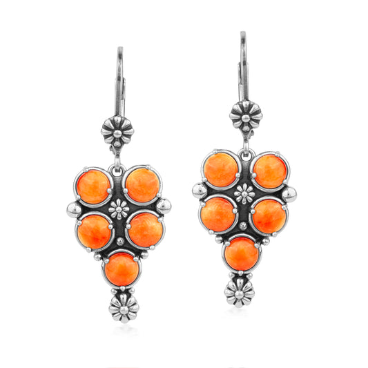 EXCLUSIVELY OURS! Sterling Silver Orange Spiny Oyster Concha Cluster Lever Back Earrings