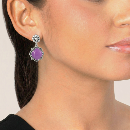 Sterling Silver Phosphosiderite Cushion-Cut Concha Flower Post Earrings