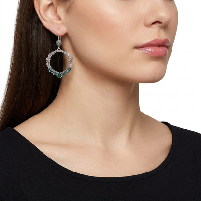 EXCLUSIVELY OURS! Sterling Silver Malachite Open Hoop Concha Lever Back Earrings