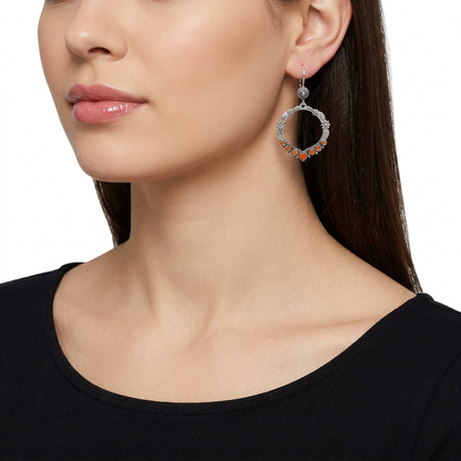 EXCLUSIVELY OURS! Sterling Silver Orange Spiny Oyster Open Hoop Concha Lever Back Earrings