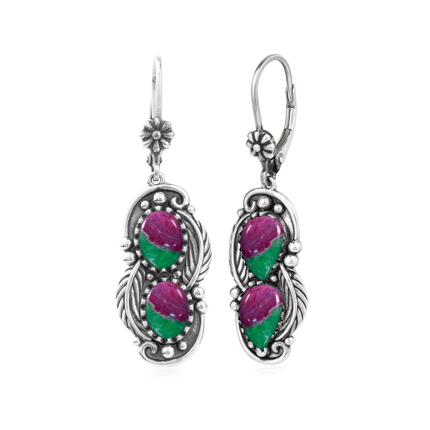 EXCLUSIVELY OURS! Sterling Silver Ruby Zoisite Double Oval Lever Back Earrings