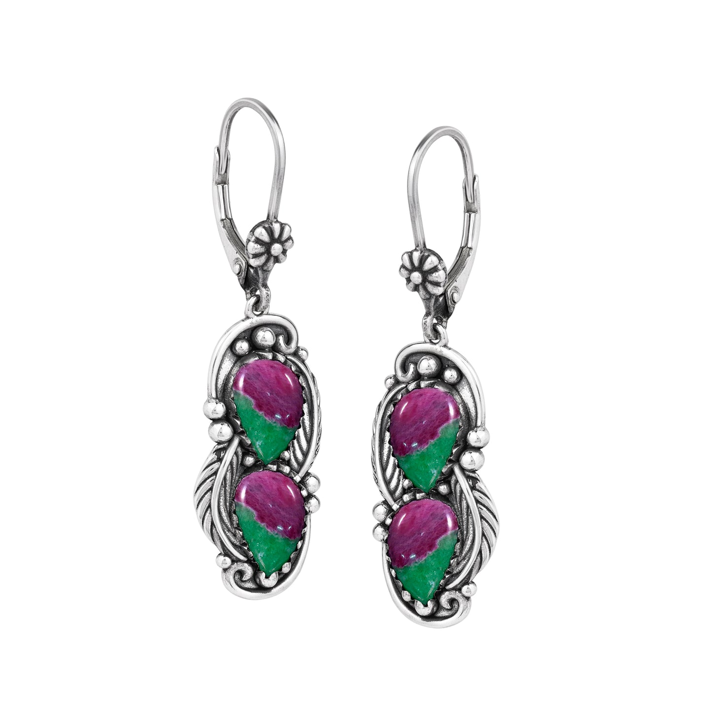 EXCLUSIVELY OURS! Sterling Silver Ruby Zoisite Double Oval Lever Back Earrings