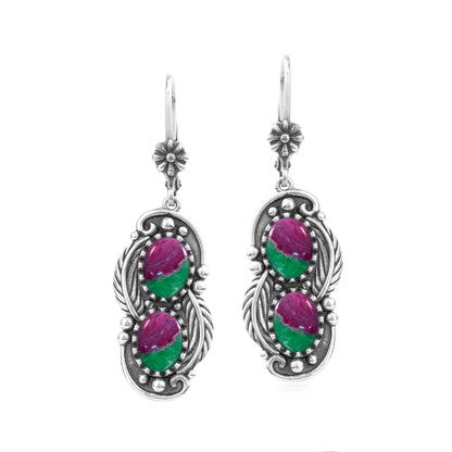EXCLUSIVELY OURS! Sterling Silver Ruby Zoisite Double Oval Lever Back Earrings