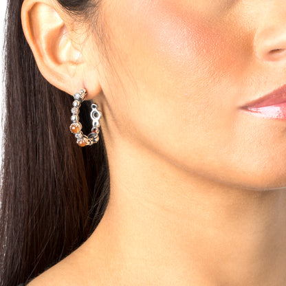 Sterling Silver Red Onyx 1.25 Inch Concha Hoop Earrings