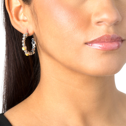 Sterling Silver Yellow Mother of Pearl 1.25 Inch Concha Hoop Earrings