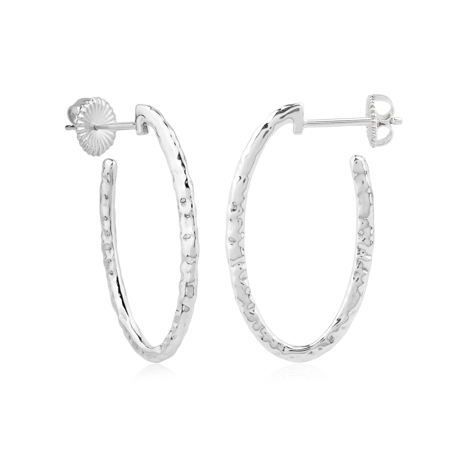 Sterling Silver 1 Inch Textured Oval Hoop Earrings