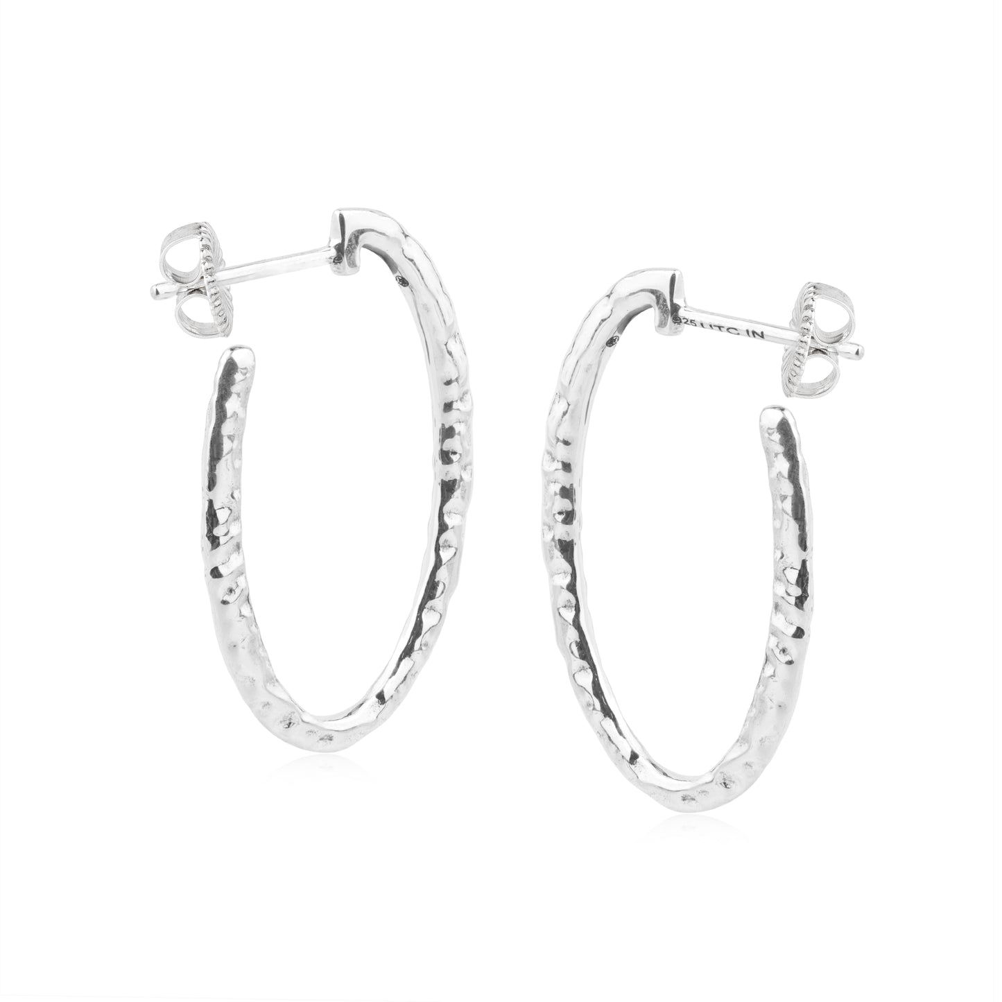 Sterling Silver 1 Inch Textured Oval Hoop Earrings