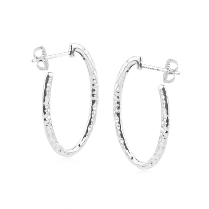 Sterling Silver 1 Inch Textured Oval Hoop Earrings