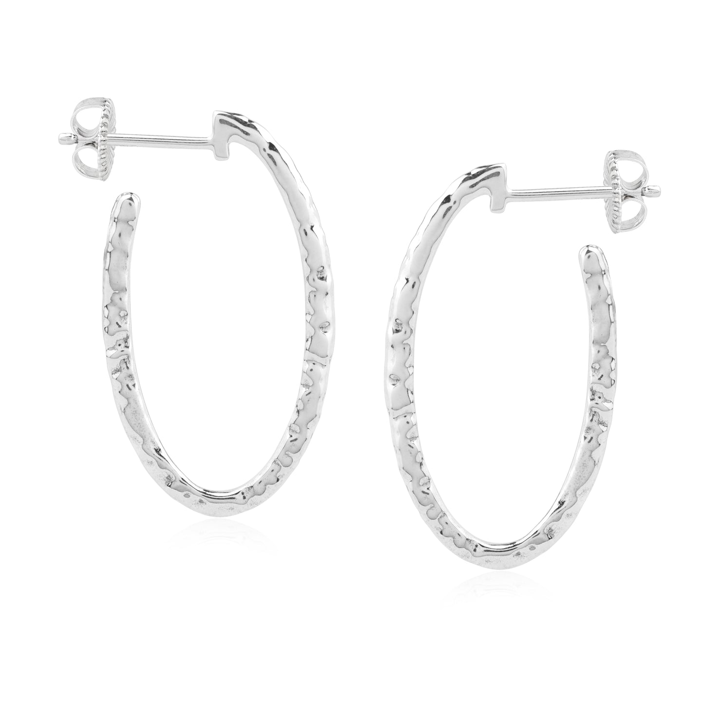 Sterling Silver 1 Inch Textured Oval Hoop Earrings