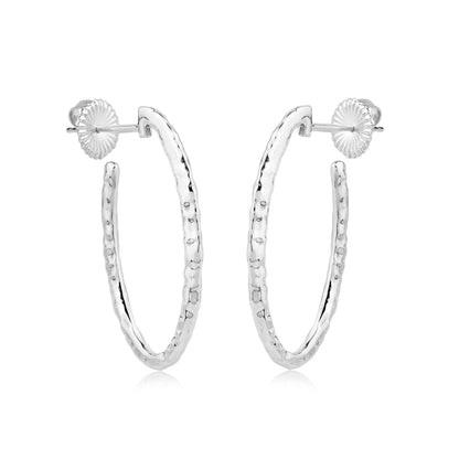 Sterling Silver 1 Inch Textured Oval Hoop Earrings