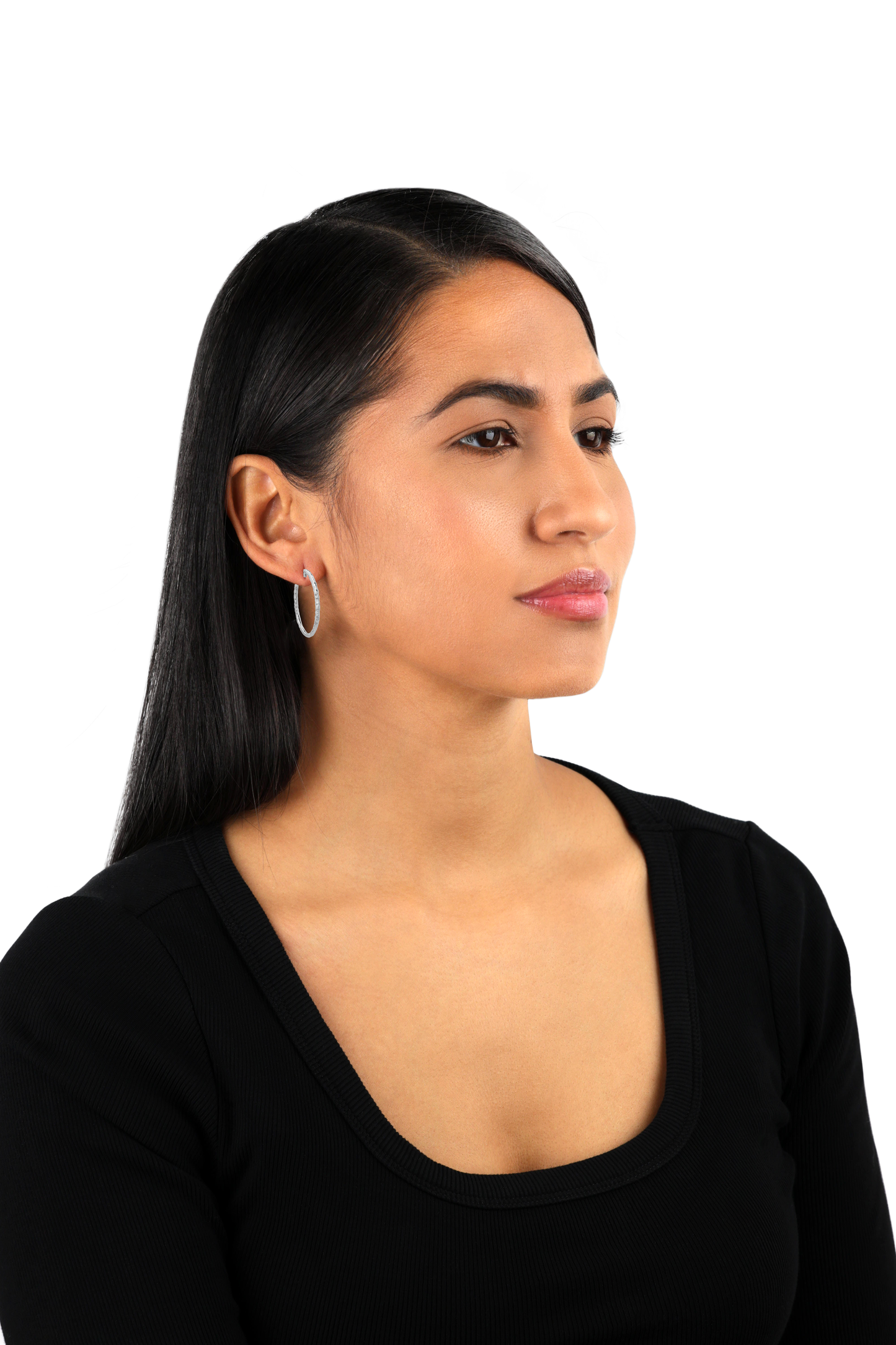 Sterling Silver 1 Inch Textured Oval Hoop Earrings