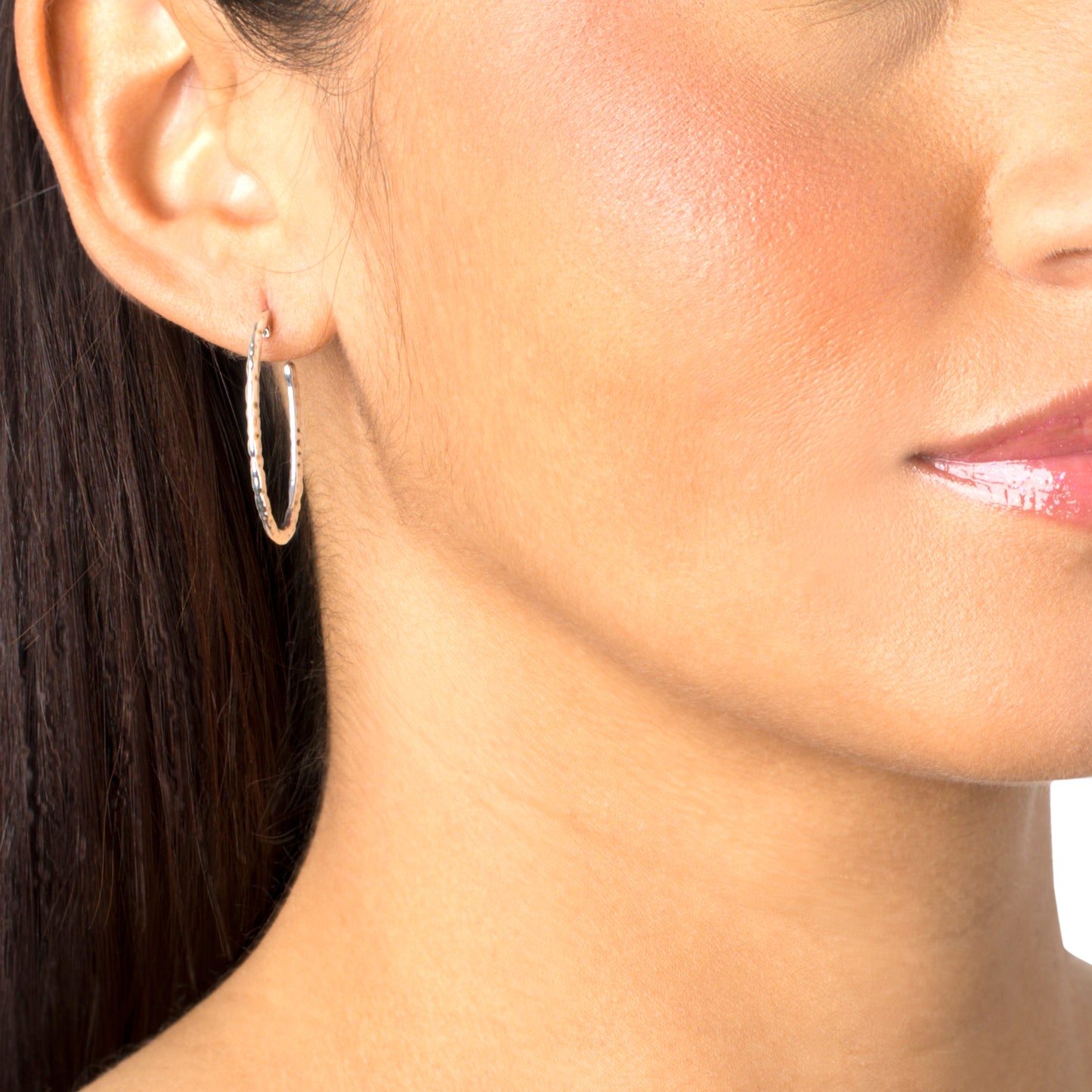 Sterling Silver 1 Inch Textured Oval Hoop Earrings