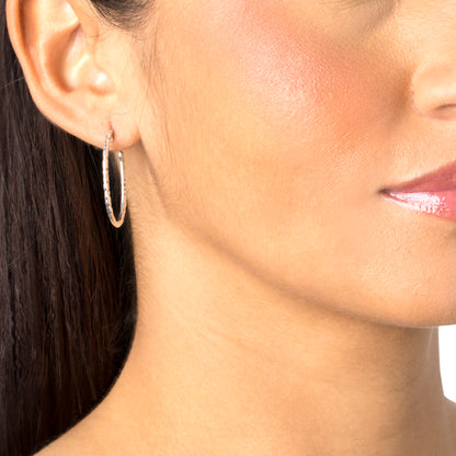 Sterling Silver 1 Inch Textured Oval Hoop Earrings