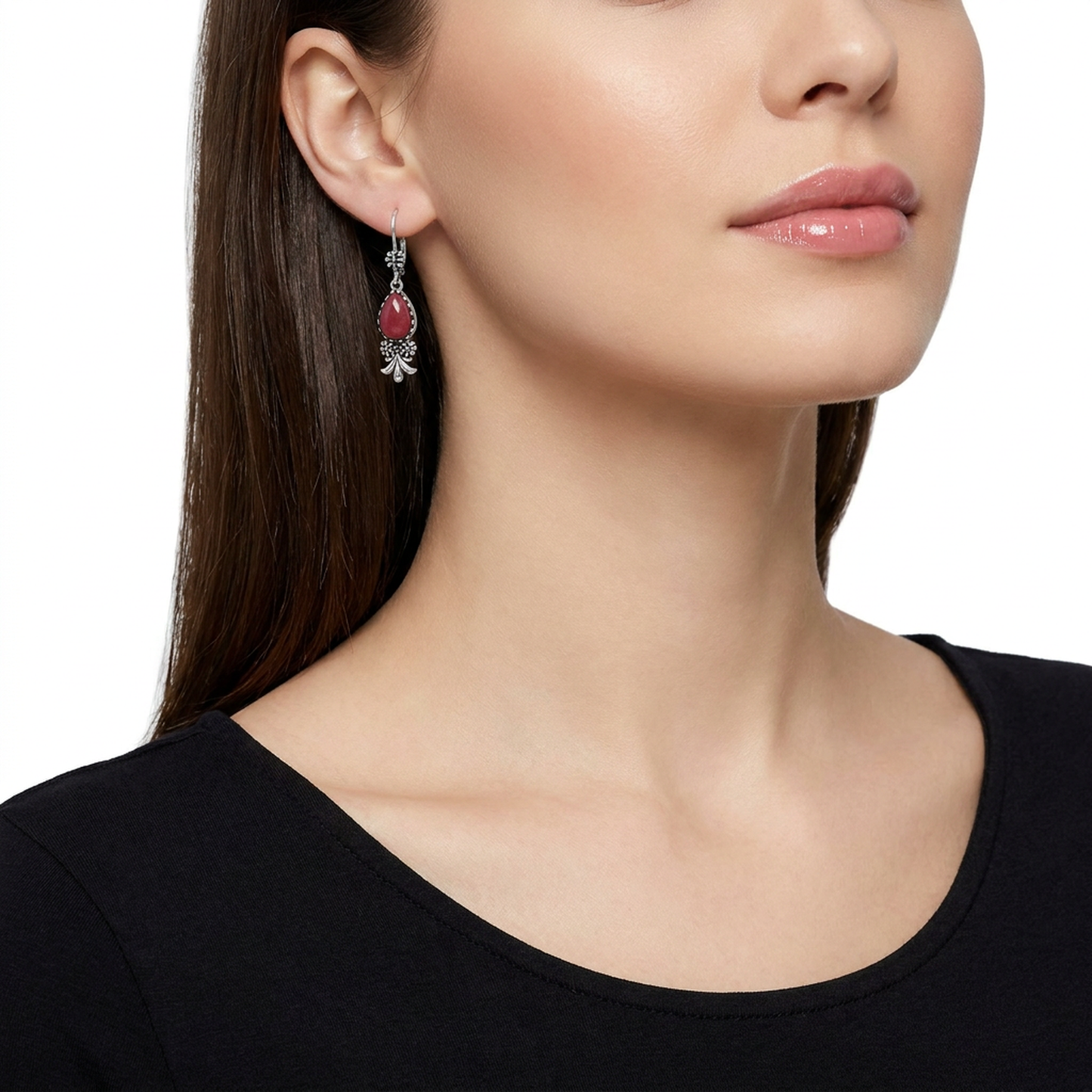 EXCLUSIVELY OURS! Sterling Silver Rhodonite Teardrop Concha Squash Blossom Dangle Earrings