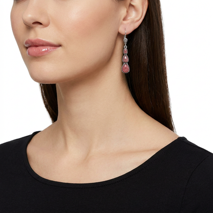 EXCLUSIVELY OURS! Sterling Silver Rhodonite 3-Pear Drop Lever Back Earrings