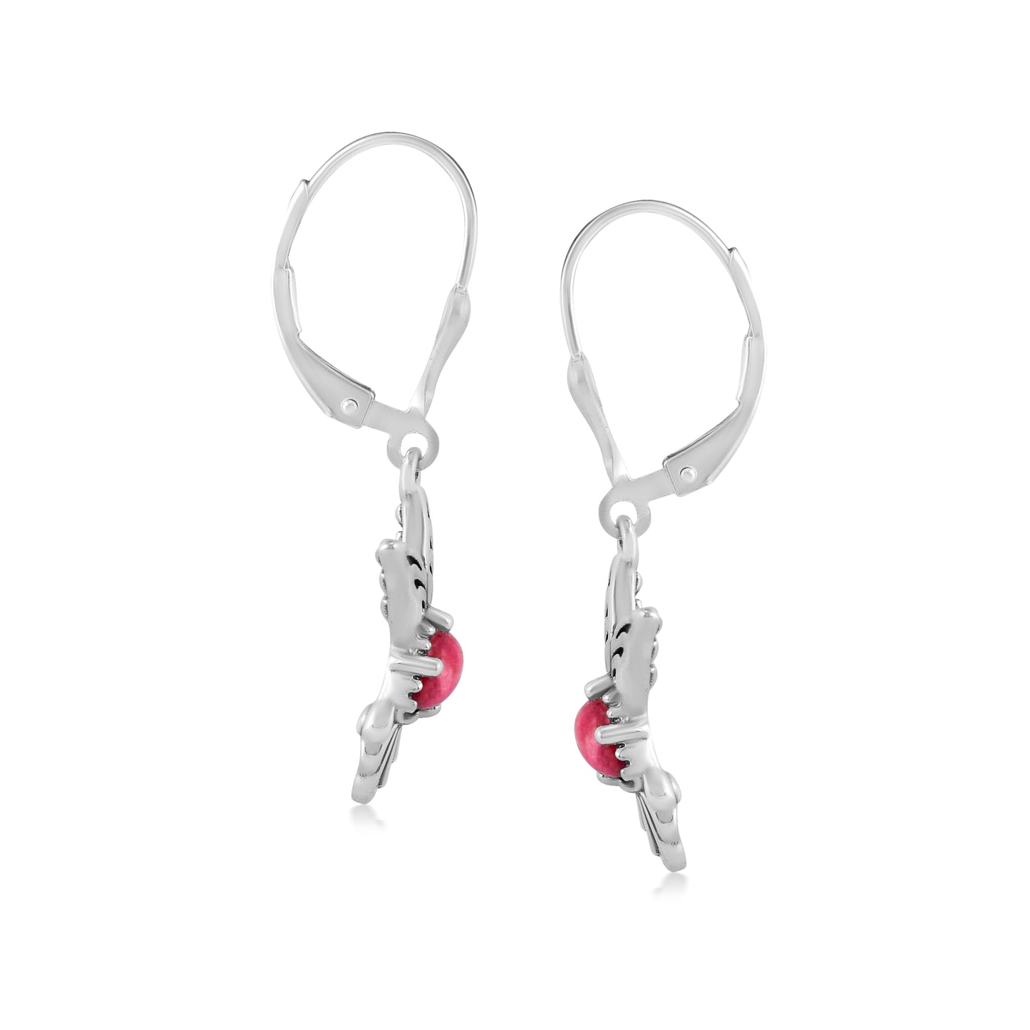 Sterling Silver Rhodonite Hummingbird Design Drop and Dangle Earrings