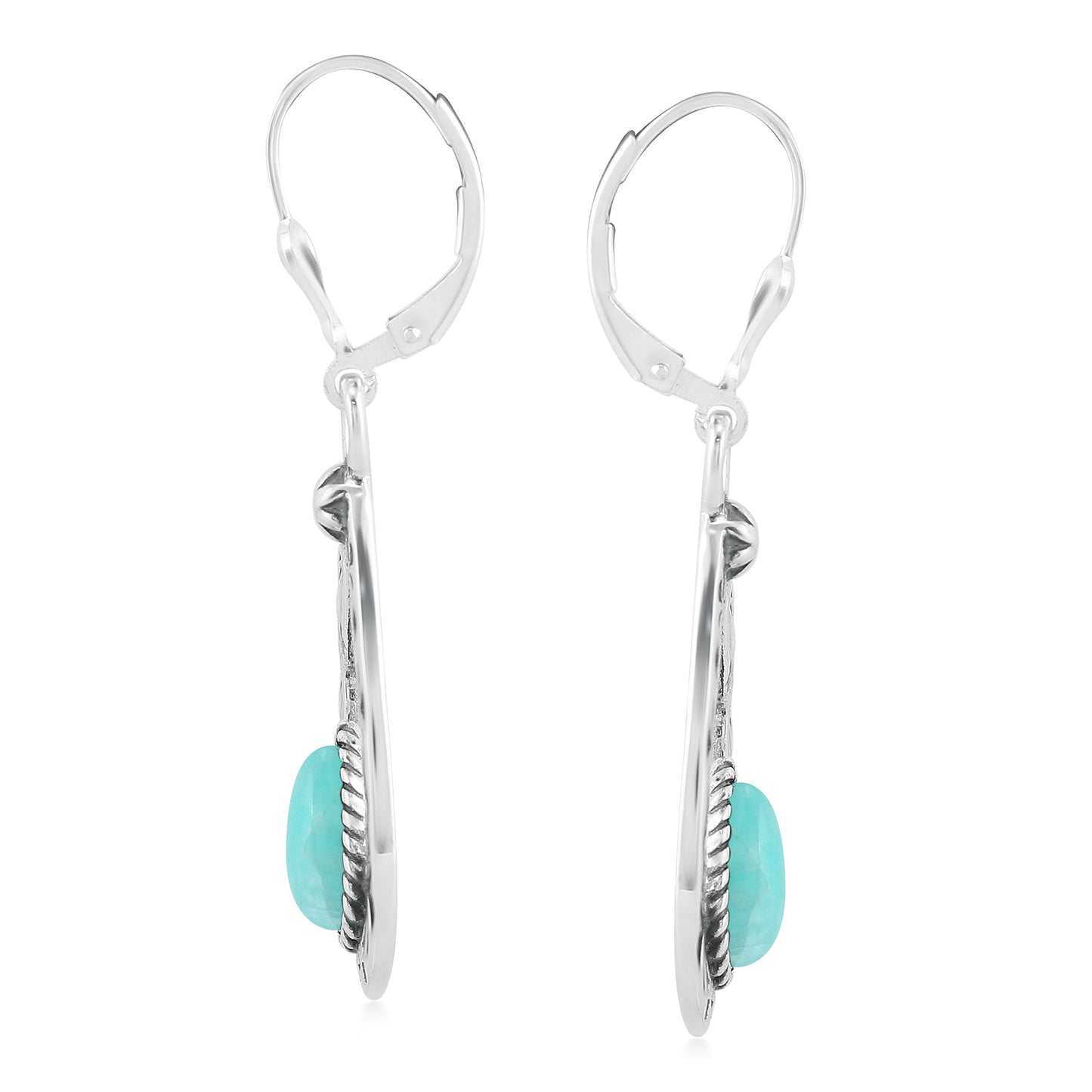 Southwestern Sterling Silver with Pear Shaped Amazonite Gemstone Drop and Dangle Earrings