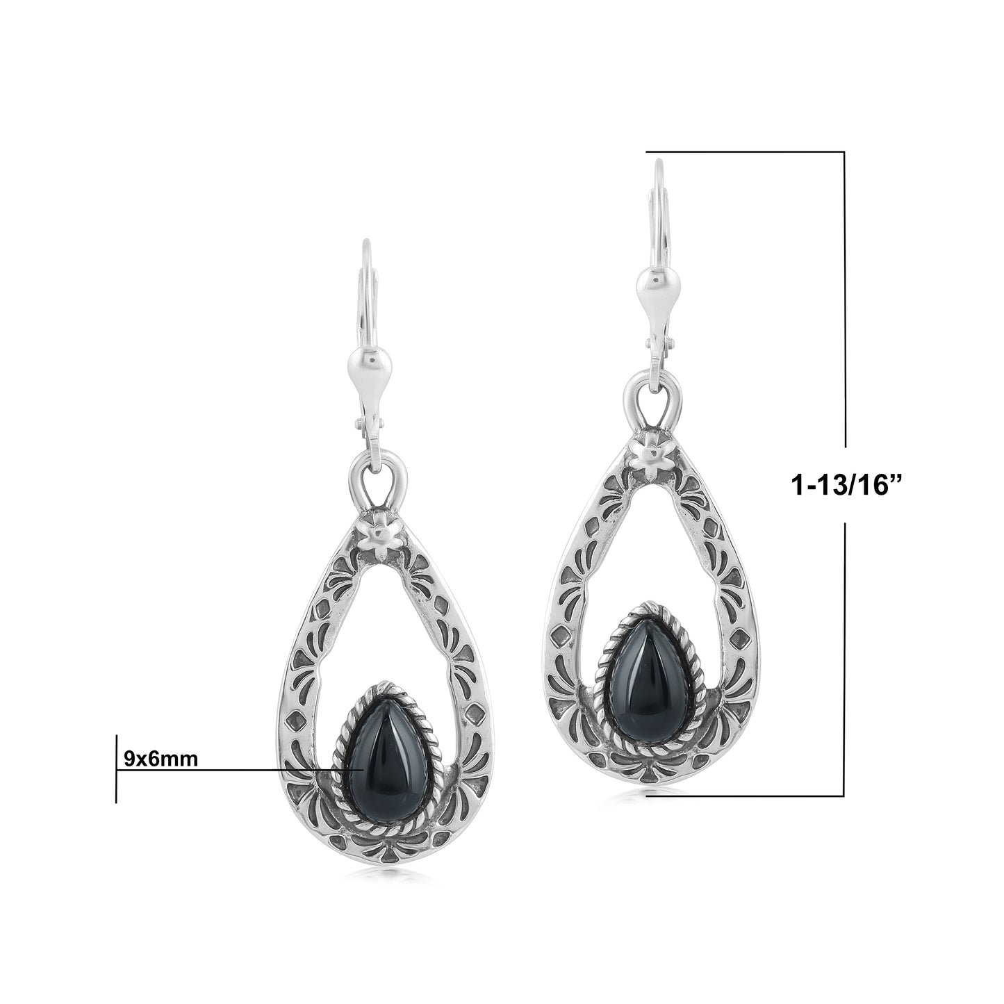 EXCLUSIVELY OURS! Sterling Silver with Pear Shaped Black Agate Gemstone Drop and Dangle Earrings